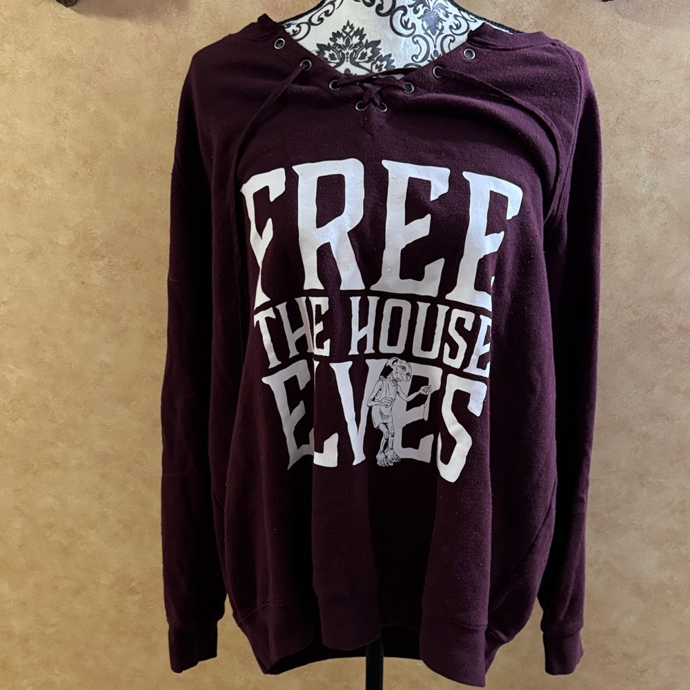 Free The House Elves Lace-Up Pullover Hoodie - Plum